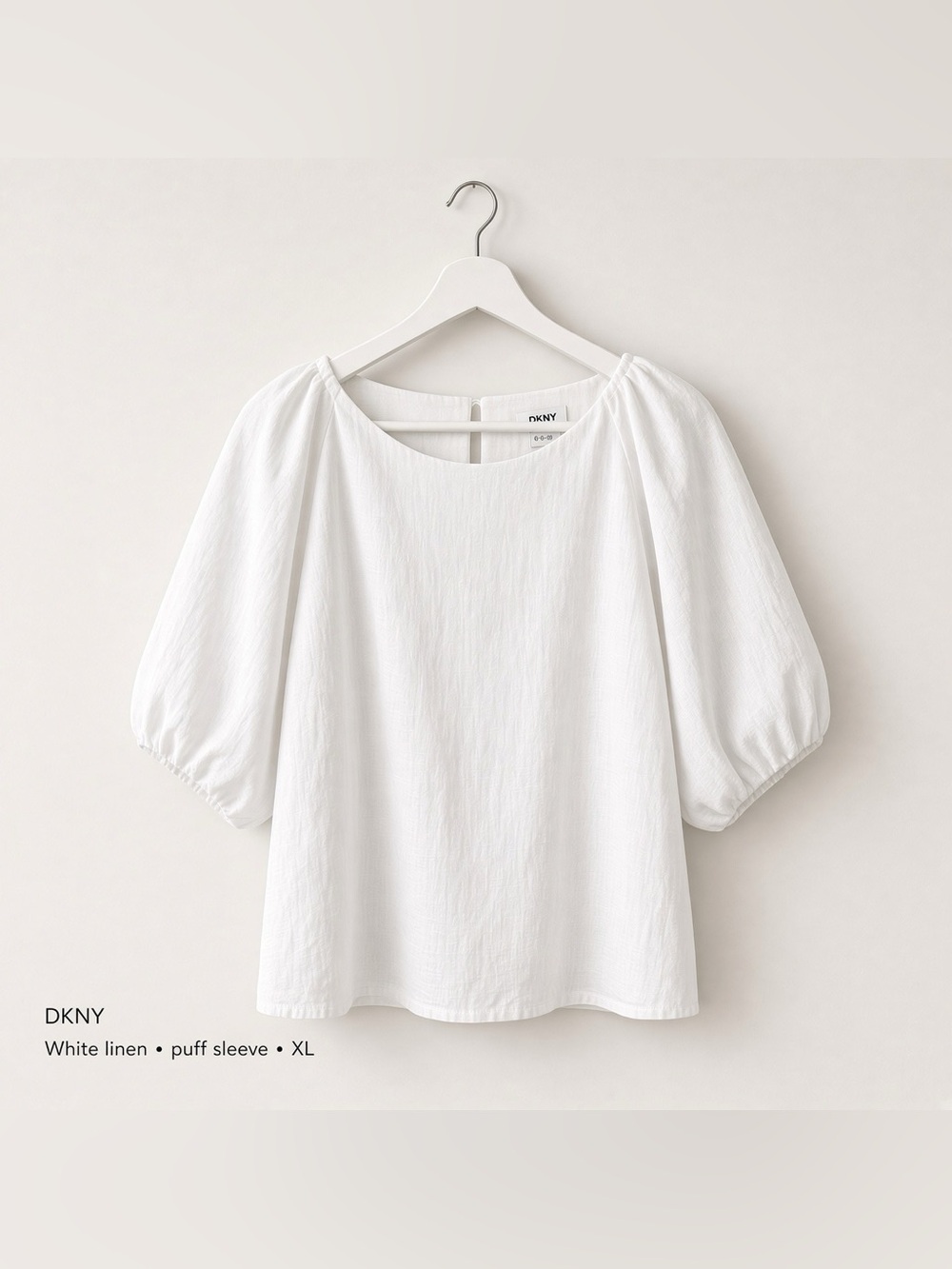 DKNY White Linen Puff Sleeve Top XL Boat Neck